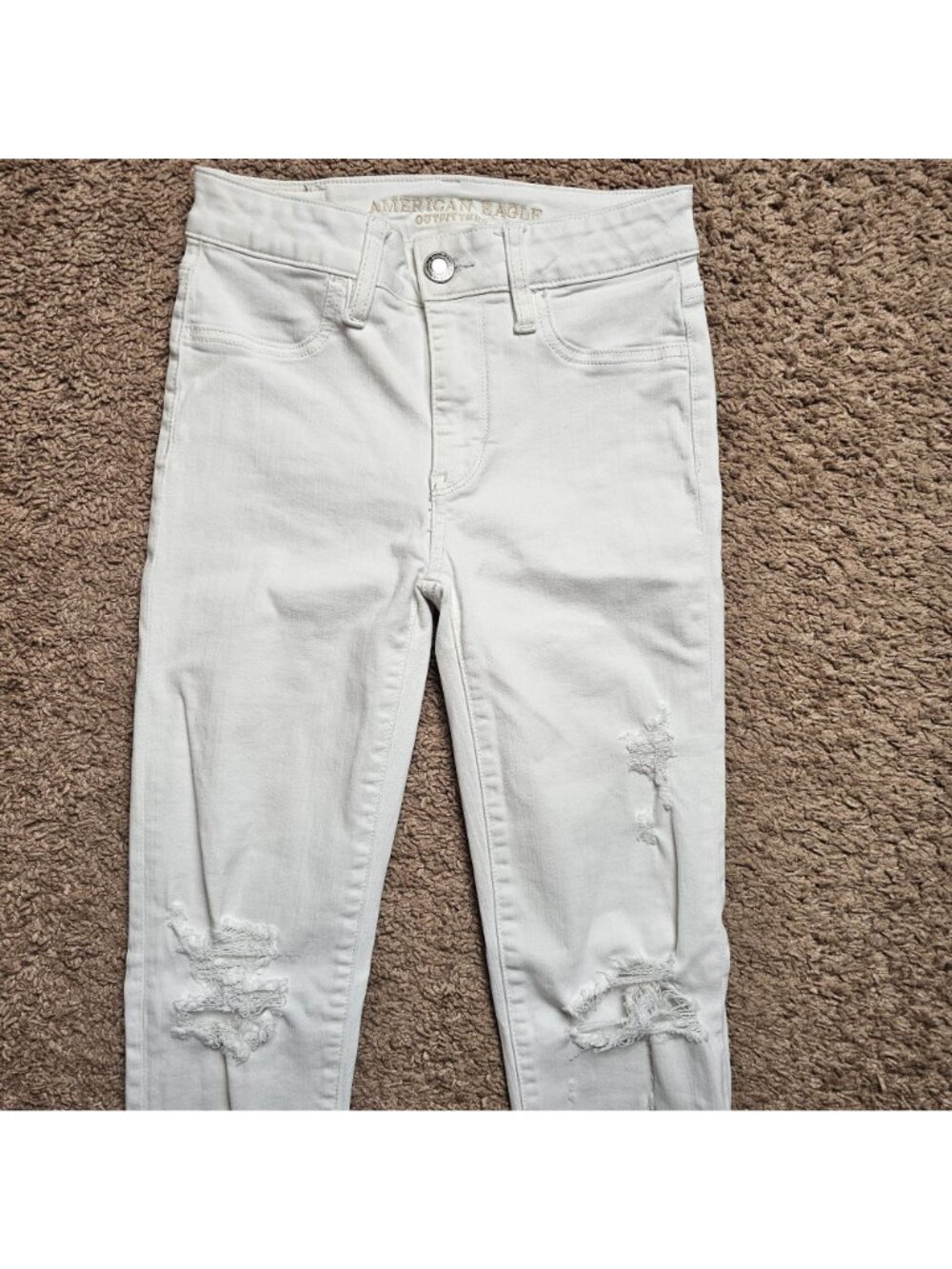 American Eagle Jeans Womens 0 25x27 White High Rise Jegging Denim Distressed - Picture 2 of 9